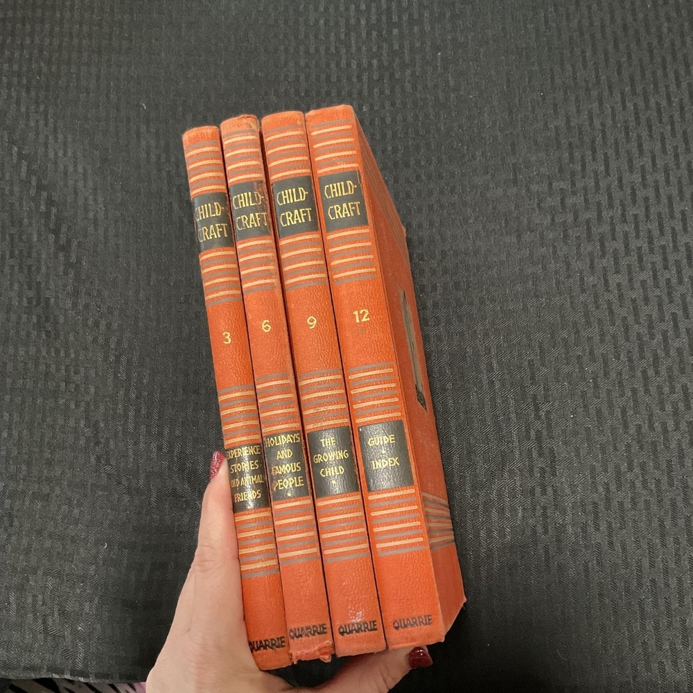 Vintage Childcraft 1954 Orange HC Book Lot Vol 3 6 9 12 Field USA Children's Set
